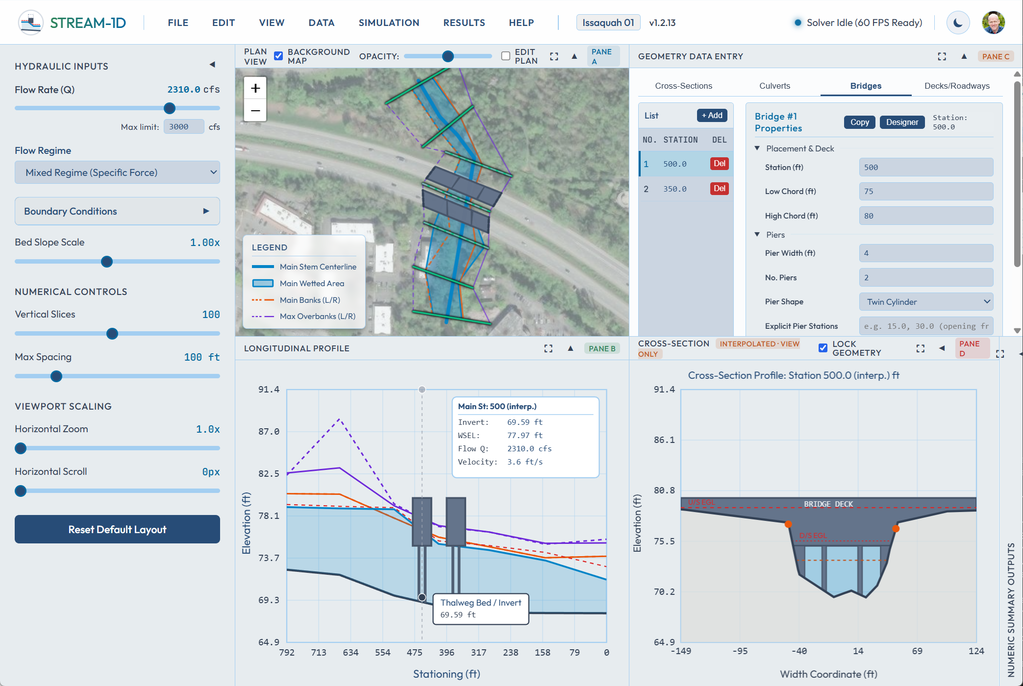 Interactive STREAM-1D web-based hydraulic simulation model GUI
